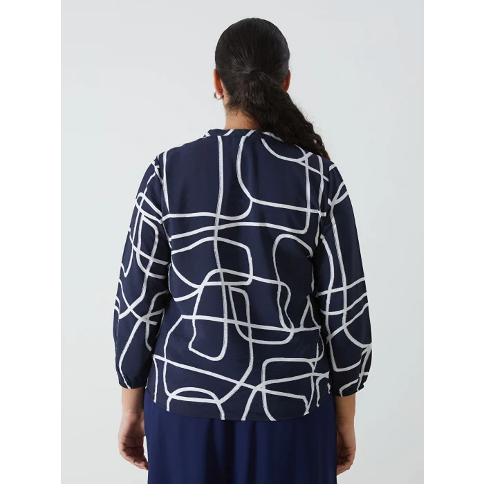 LCWAIKIKI Classic Lacivert Bağlamalı Yaka Desenli Kadın Bluz