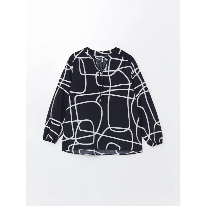 LCWAIKIKI Classic Lacivert Bağlamalı Yaka Desenli Kadın Bluz