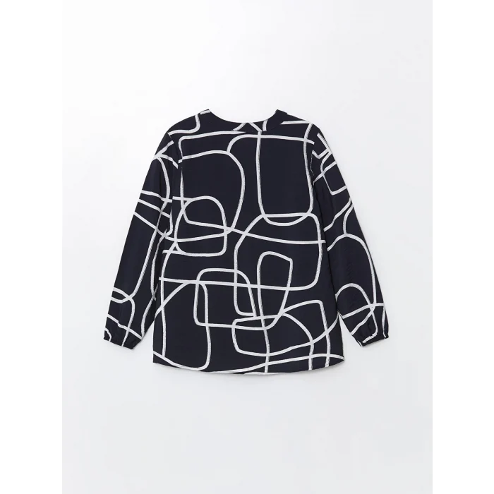 LCWAIKIKI Classic Lacivert Bağlamalı Yaka Desenli Kadın Bluz