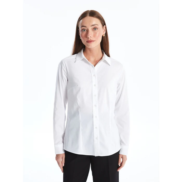 LCWAIKIKI Classic Beyaz Düz Uzun Kollu Kadın Gömlek