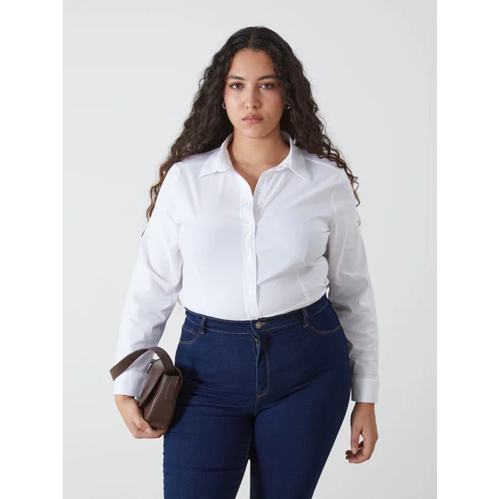 LCWAIKIKI Classic Beyaz Düz Uzun Kollu Kadın Gömlek