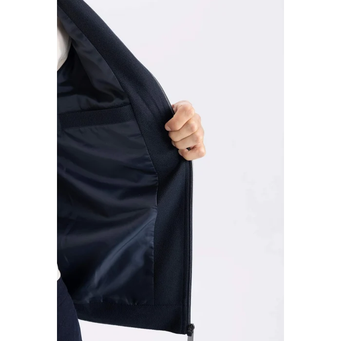 Defacto Lacivert Slim Fit Dar Kesim Polo Yaka Fermuarlı Mevsimlik Baharlık Mont