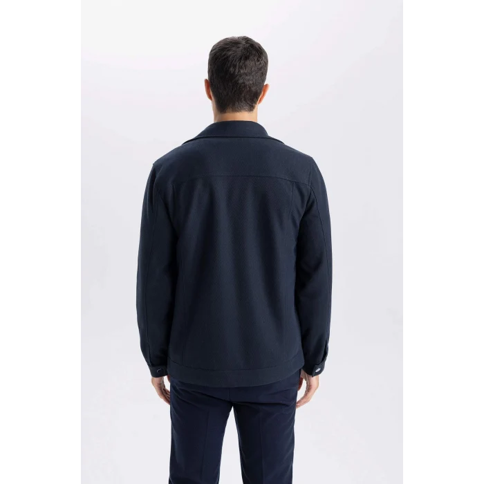 Defacto Lacivert Slim Fit Dar Kesim Polo Yaka Fermuarlı Mevsimlik Baharlık Mont
