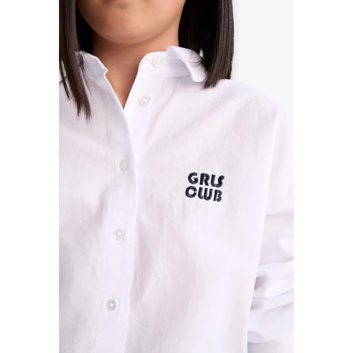 Defacto Beyaz Kız Çocuk Crop Oxford Uzun Kollu Gömlek