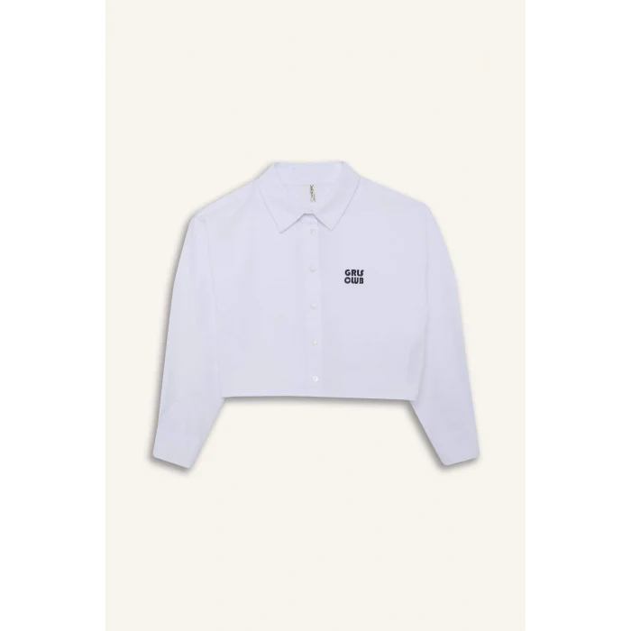 Defacto Beyaz Kız Çocuk Crop Oxford Uzun Kollu Gömlek