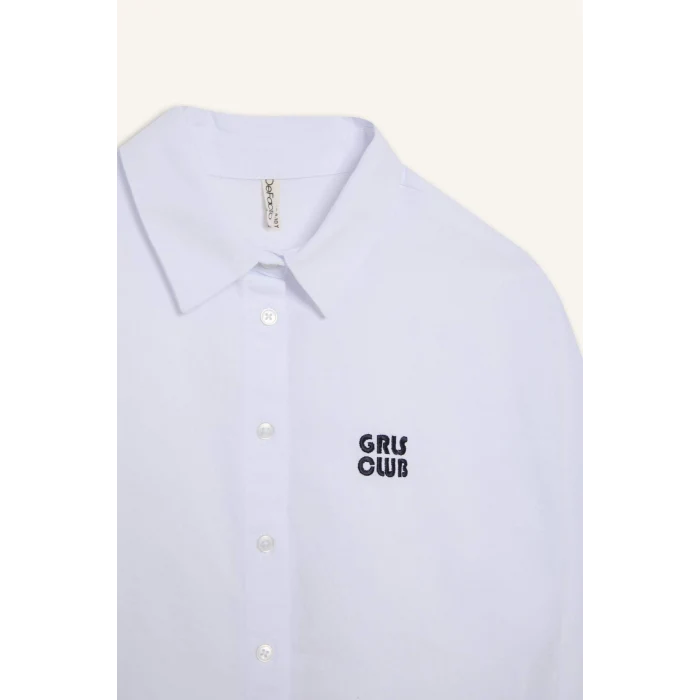 Defacto Beyaz Kız Çocuk Crop Oxford Uzun Kollu Gömlek