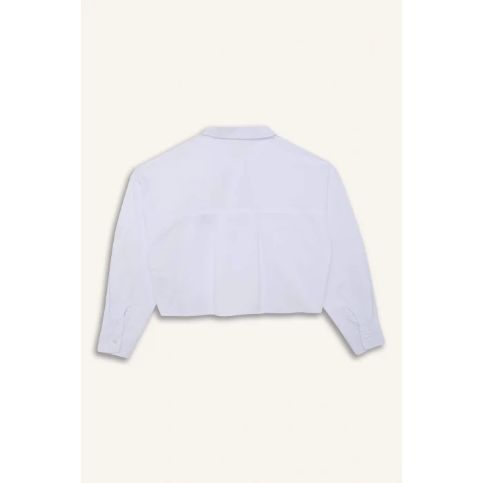 Defacto Beyaz Kız Çocuk Crop Oxford Uzun Kollu Gömlek