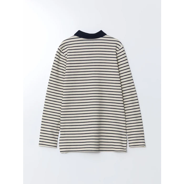 LCWAIKIKI Basic LACİVERT Polo Yaka Çizgili Kadın Tişört