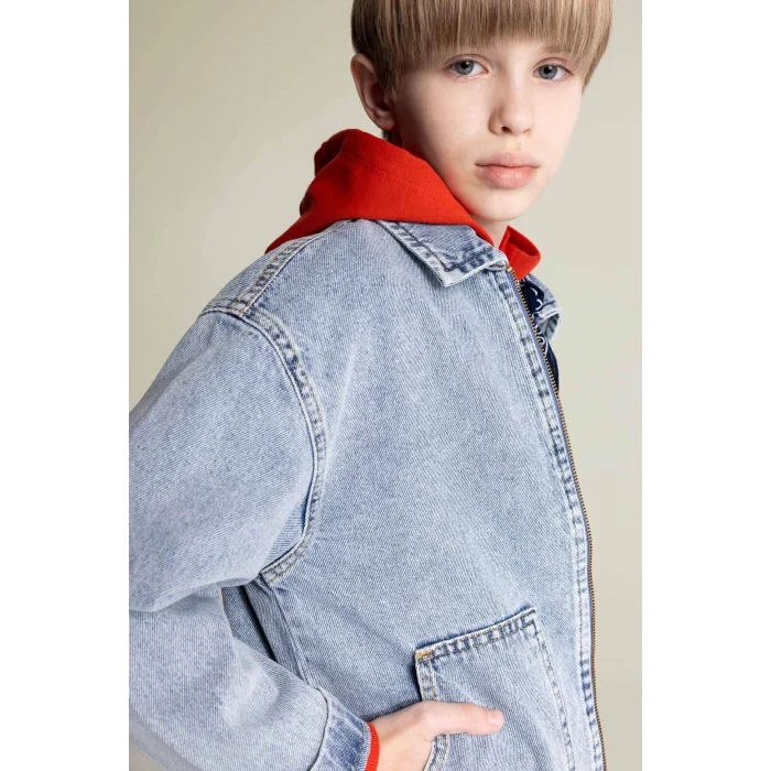 Defacto Mavi Erkek Çocuk Polo Yaka Jean Ceket