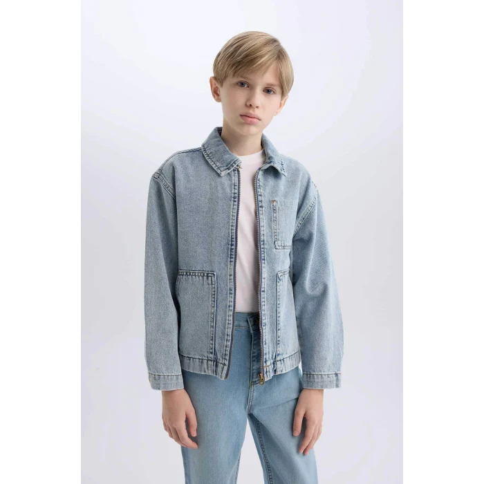 Defacto Mavi Erkek Çocuk Polo Yaka Jean Ceket