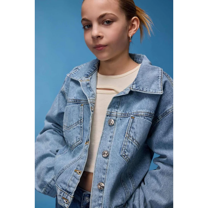 Defacto Mavi Kız Çocuk Pamuklu Jean Ceket