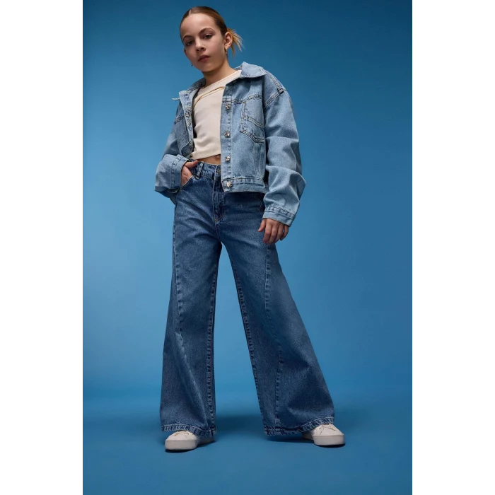 Defacto Mavi Kız Çocuk Pamuklu Jean Ceket