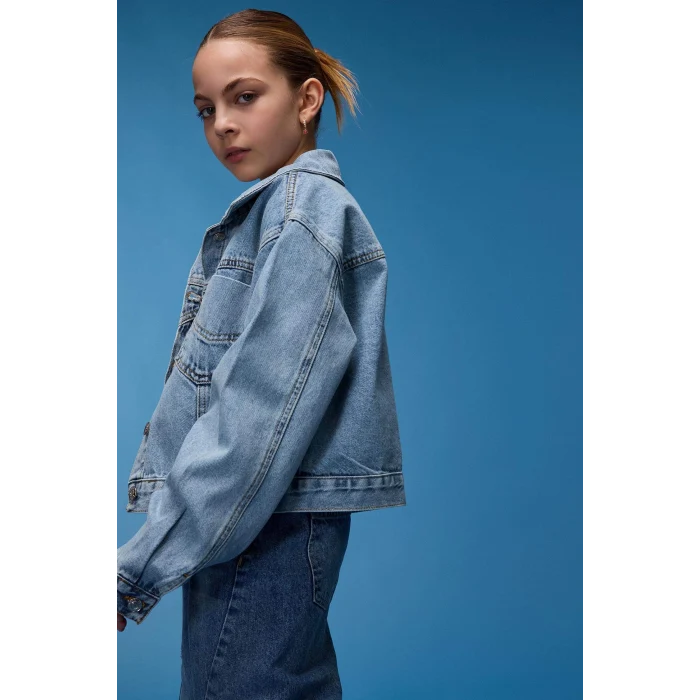 Defacto Mavi Kız Çocuk Pamuklu Jean Ceket