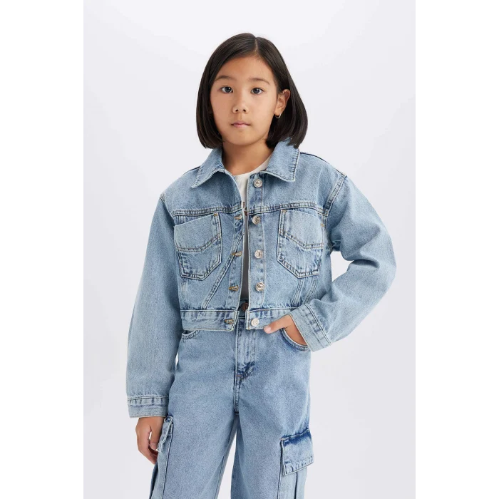 Defacto Mavi Kız Çocuk Pamuklu Jean Ceket