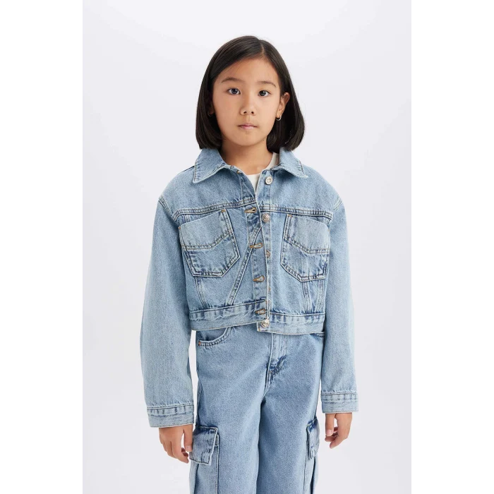 Defacto Mavi Kız Çocuk Pamuklu Jean Ceket