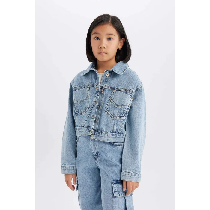Defacto Mavi Kız Çocuk Pamuklu Jean Ceket