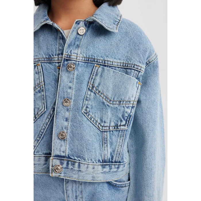 Defacto Mavi Kız Çocuk Pamuklu Jean Ceket