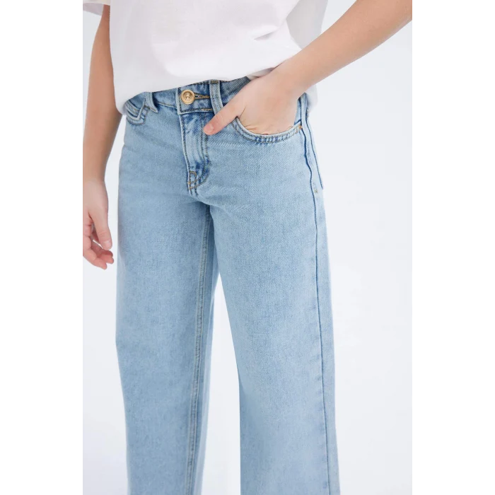 Defacto Mavi Kız Çocuk Wide Leg Geniş Bol Paça Jean Pantolon