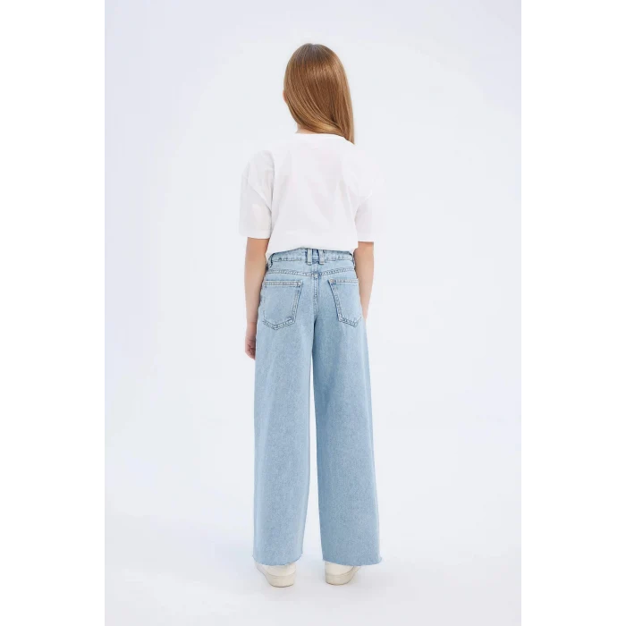 Defacto Mavi Kız Çocuk Wide Leg Geniş Bol Paça Jean Pantolon