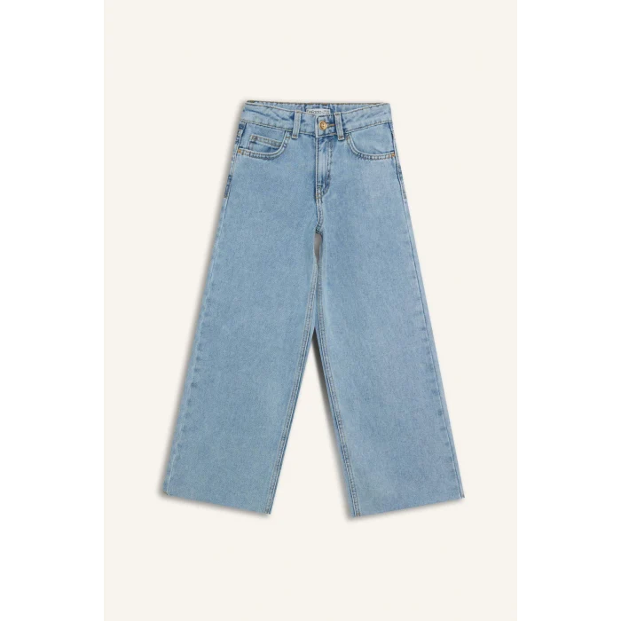 Defacto Mavi Kız Çocuk Wide Leg Geniş Bol Paça Jean Pantolon