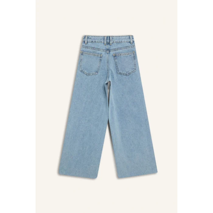 Defacto Mavi Kız Çocuk Wide Leg Geniş Bol Paça Jean Pantolon