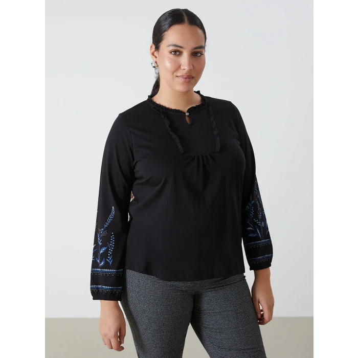 LCW Grace SİYAH Bağlamalı Yaka Desenli Kadın Bluz