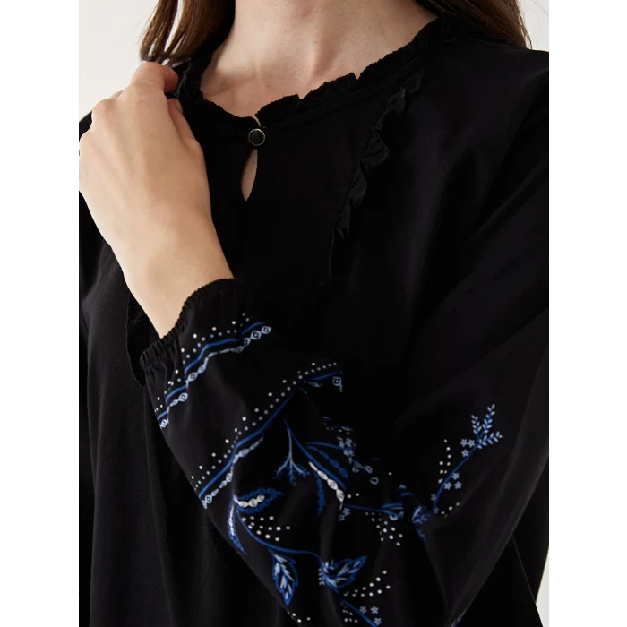 LCW Grace SİYAH Bağlamalı Yaka Desenli Kadın Bluz