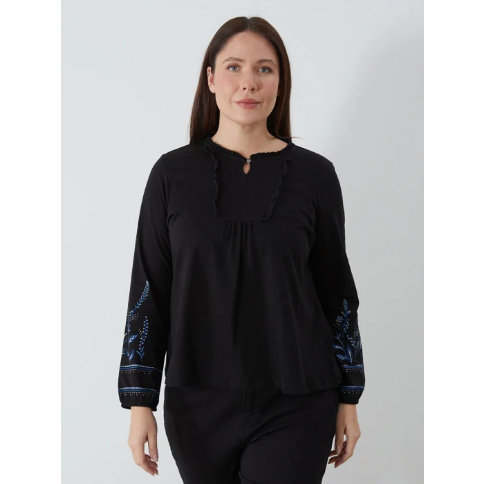 LCW Grace SİYAH Bağlamalı Yaka Desenli Kadın Bluz