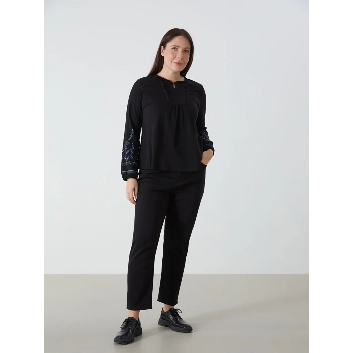 LCW Grace SİYAH Bağlamalı Yaka Desenli Kadın Bluz