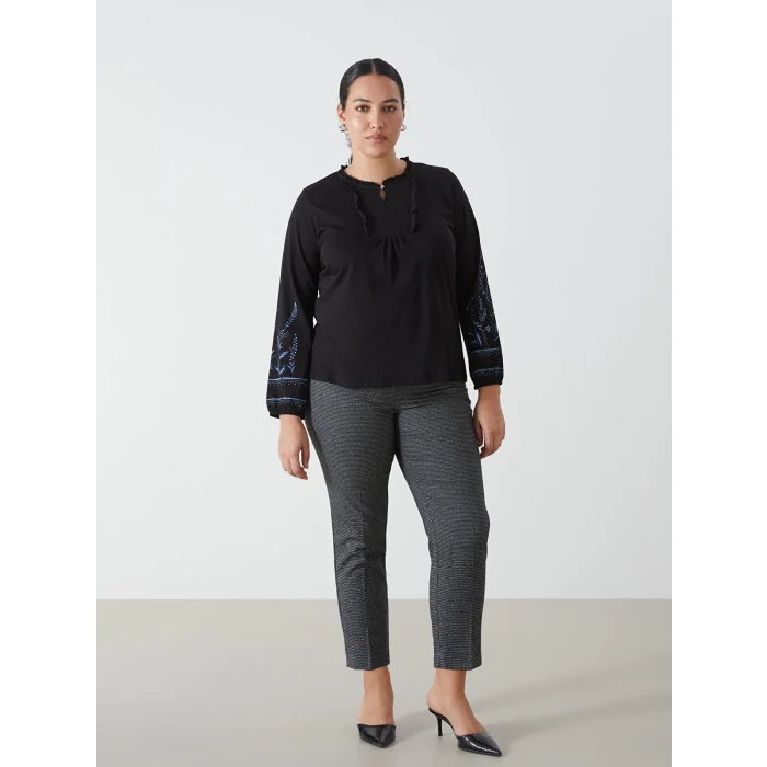 LCW Grace SİYAH Bağlamalı Yaka Desenli Kadın Bluz