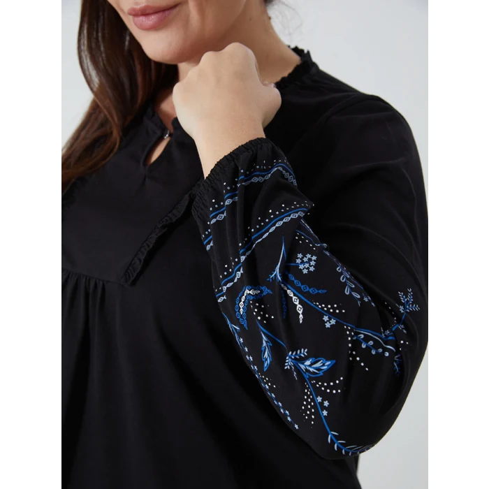 LCW Grace SİYAH Bağlamalı Yaka Desenli Kadın Bluz