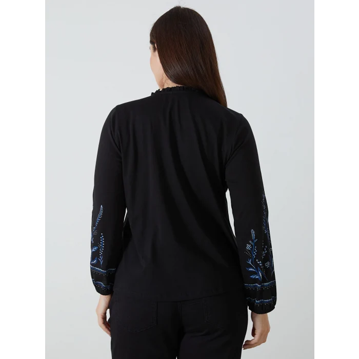 LCW Grace SİYAH Bağlamalı Yaka Desenli Kadın Bluz