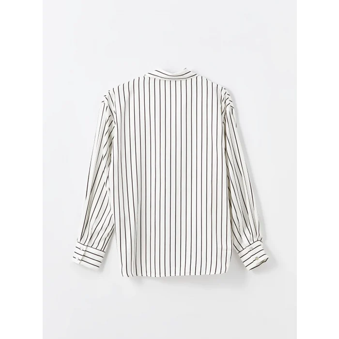 LCW Vision SİYAH Çizgili Uzun Kollu Oversize Saten Kadın Gömlek