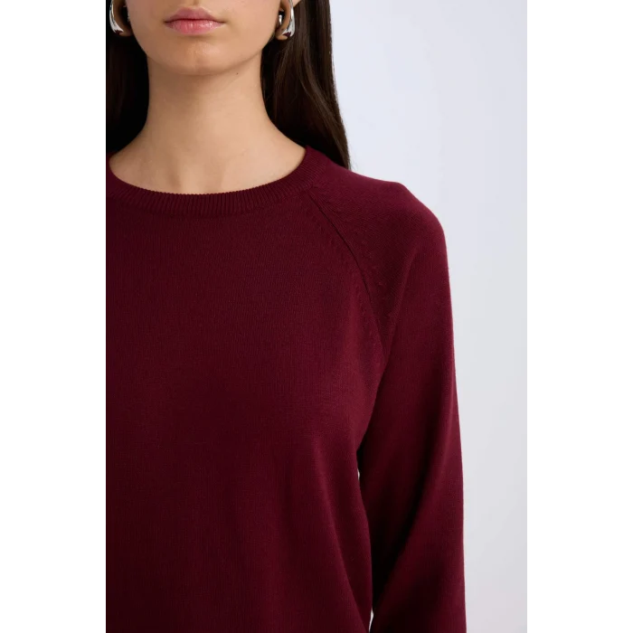 Defacto I6913 Bordo Regular Fit Yumuşak Dokulu Bisiklet Yaka Basic Düz Triko Kazak