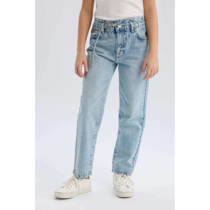 Defacto Mavi Kız Çocuk Paperbag Dar Paça Jean Pantolon