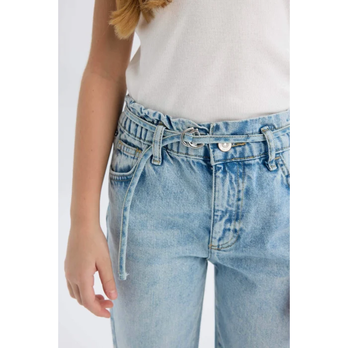 Defacto Mavi Kız Çocuk Paperbag Dar Paça Jean Pantolon