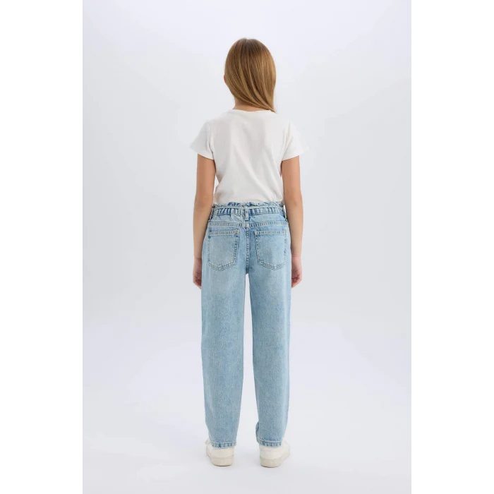 Defacto Mavi Kız Çocuk Paperbag Dar Paça Jean Pantolon