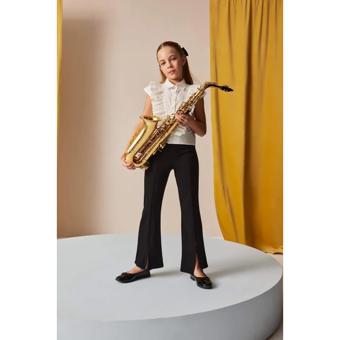 Defacto Siyah Kız Çocuk Flare Fit Yırtmaçlı Pantolon