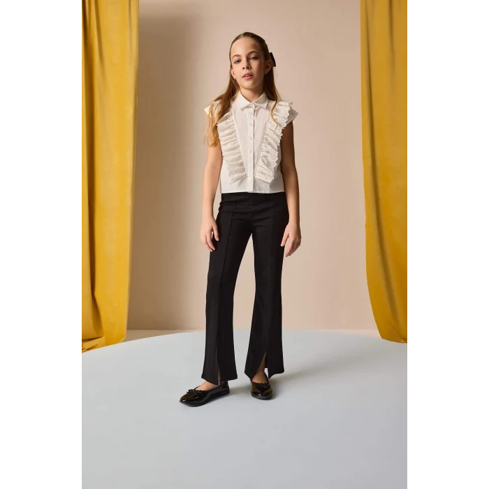 Defacto Siyah Kız Çocuk Flare Fit Yırtmaçlı Pantolon