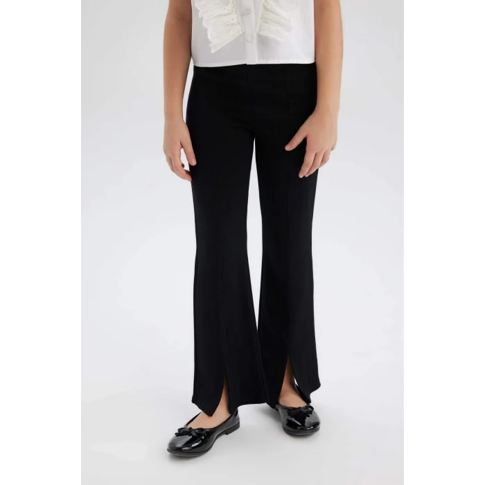 Defacto Siyah Kız Çocuk Flare Fit Yırtmaçlı Pantolon