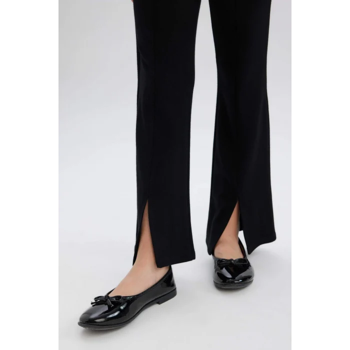 Defacto Siyah Kız Çocuk Flare Fit Yırtmaçlı Pantolon