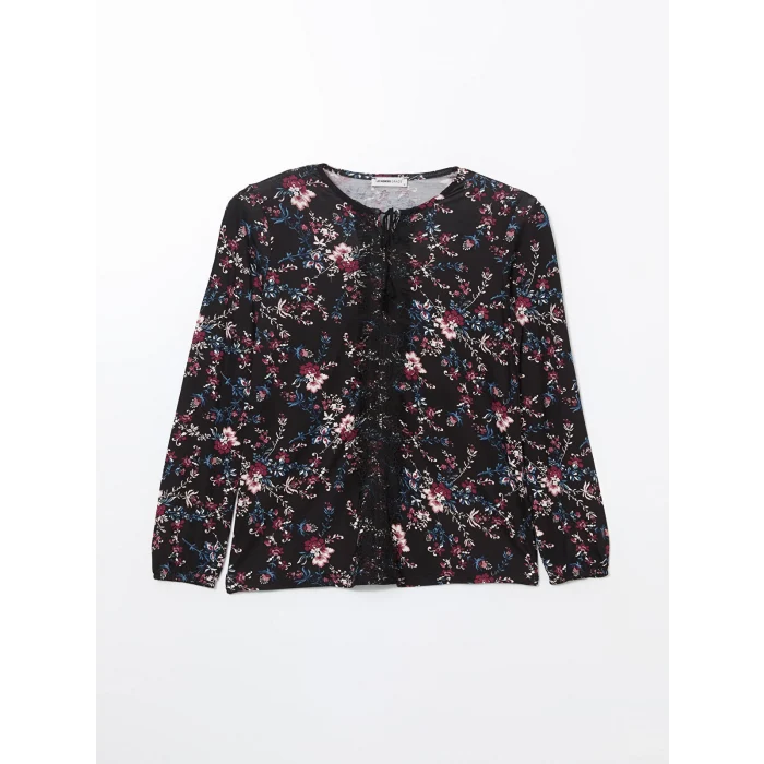 LCW Grace SİYAH Bağlamalı Yaka Çiçekli Kadın Bluz