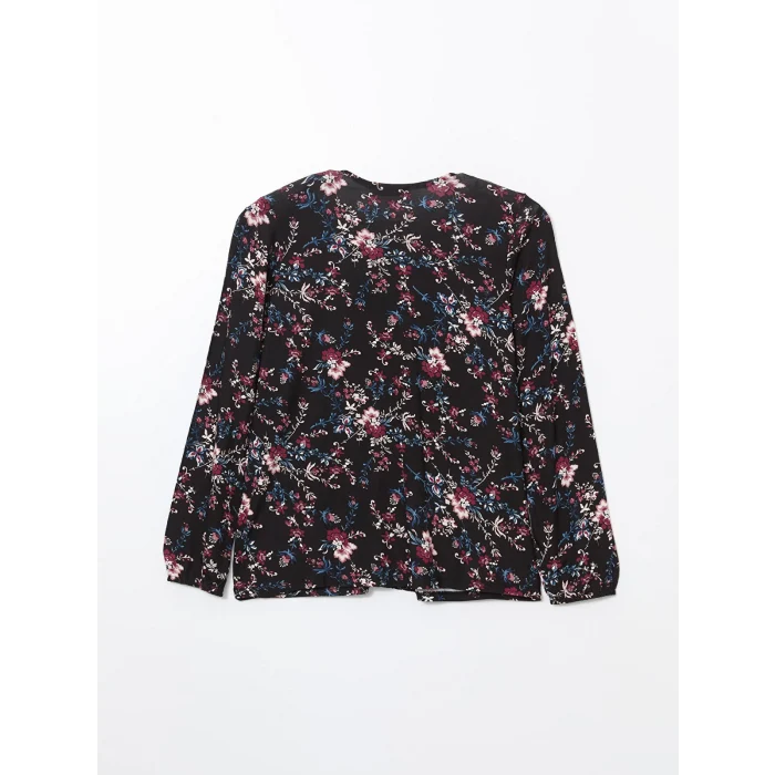 LCW Grace SİYAH Bağlamalı Yaka Çiçekli Kadın Bluz