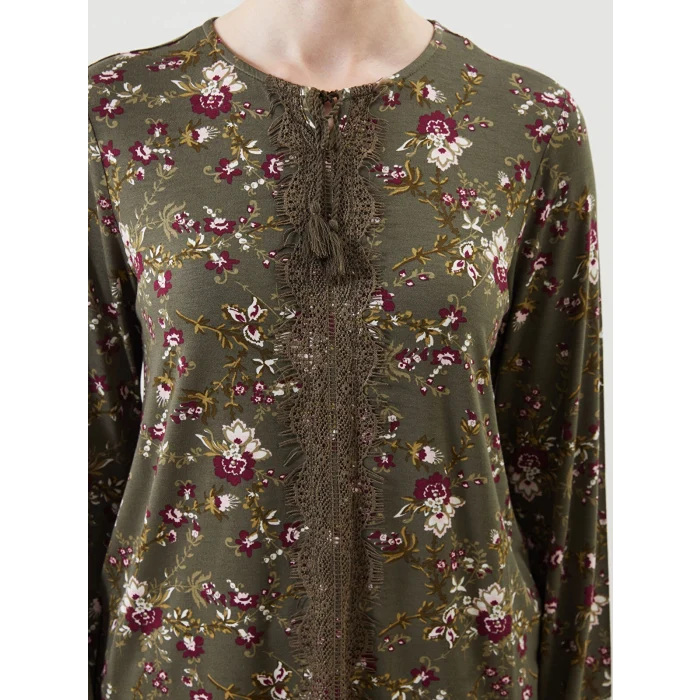 LCW Grace HAKİ Bağlamalı Yaka Çiçekli Kadın Bluz