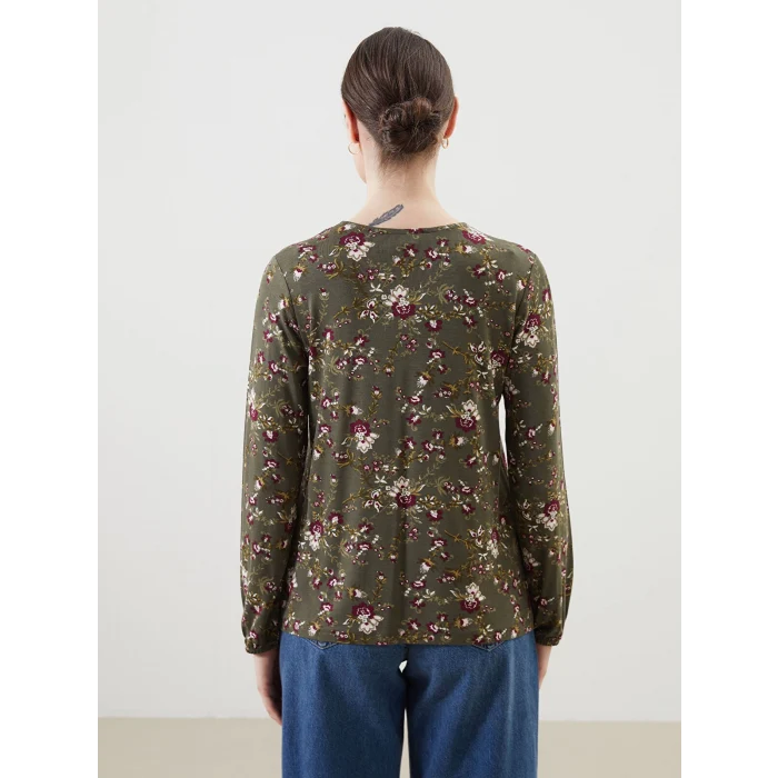 LCW Grace HAKİ Bağlamalı Yaka Çiçekli Kadın Bluz