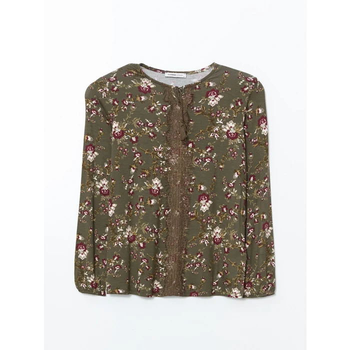 LCW Grace HAKİ Bağlamalı Yaka Çiçekli Kadın Bluz