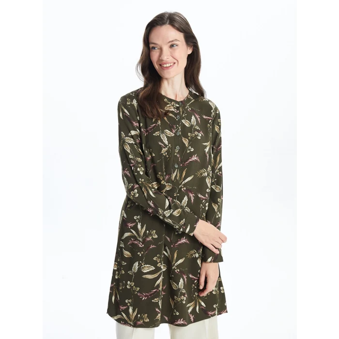 LCW Grace HAKİ Bisiklet Yaka Desenli Kadın Tunik