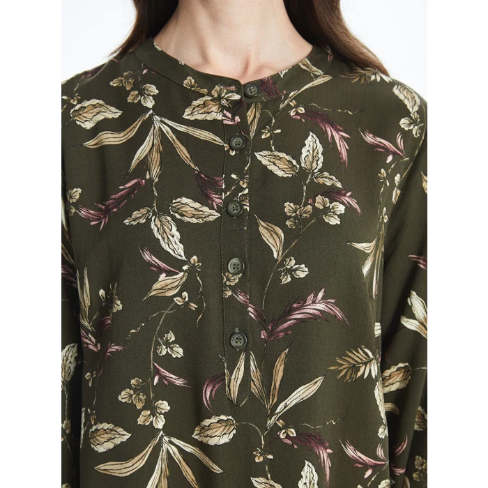 LCW Grace HAKİ Bisiklet Yaka Desenli Kadın Tunik