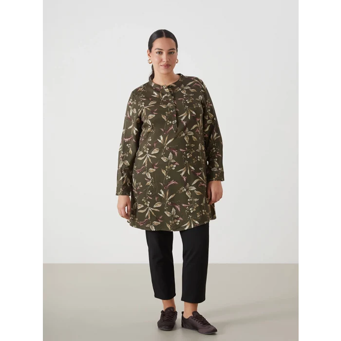 LCW Grace HAKİ Bisiklet Yaka Desenli Kadın Tunik