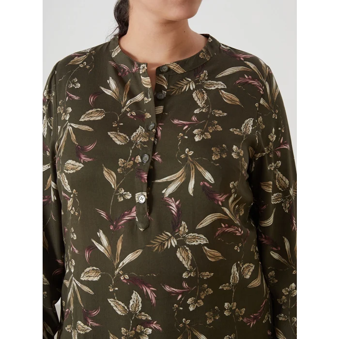 LCW Grace HAKİ Bisiklet Yaka Desenli Kadın Tunik